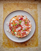 Tuna pizzetta with radishes