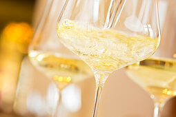 White wine being swirled in a glass