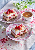 Coconut and raspberry mousse slices