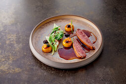 Duck breast with sweet potatoes and honey glaze