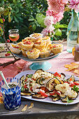 Pasta muffins with cheese, roasted vegetables 'Tonnato'