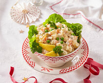 Potato salad with peas and mayonnaise