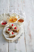 Banana and oatmeal slices with raspberries