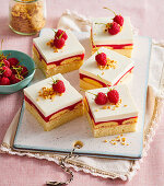 Sponge slices with raspberries and cream filling