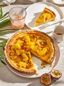 Fruity pineapple tart with caramel and passion fruit