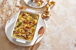 Millet and mushroom casserole with mushrooms and herbs