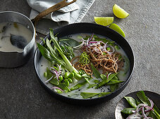 Asian coconut soup with buckwheat noodles