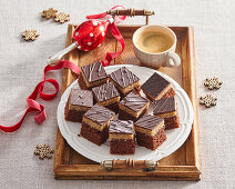 Walnut rum cubes with chocolate icing