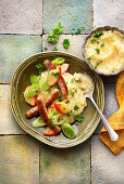 Nuremberg sausages with parsnip and potato puree