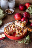 Apple pie with filo pastry and flaked almonds