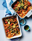 Casserole with risoni cacciatore, courgettes, tomatoes and olives