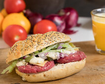 Rolls with tartare, cheese, salad and truffle sauce