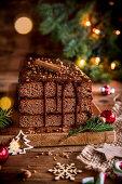 Christmas boxed gingerbread with chocolate icing