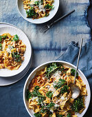 Pappardelle with nduja, beans and kale