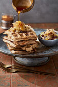 Oat waffles with chocolate pear compote