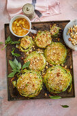 Pointed cabbage from the tray with a nut crust and pineapple and onion relish
