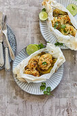 Cauliflower en papillote with miso, lime and pak choi