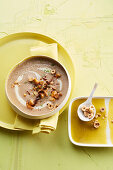 Chestnut soup with hazelnuts and chanterelles