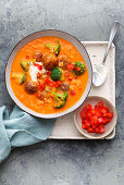 Sweet pepper soup with meatballs