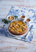 Chocolate cake with pears, cardamom and nuts