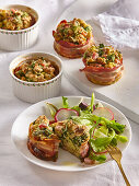 Savoury egg muffins with bacon and salad