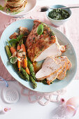 Roast turkey 'Caprese' with spice crust and mozzarella au gratin