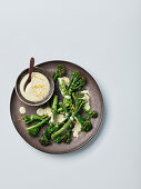 Grilled broccoli with tofu hollandaise