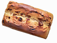 Raisin bread cut into slices on a wooden board