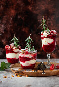 No-bake cheesecake with raspberries in a jar