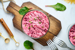 Layered salad "Schuba" with beetroot and herring