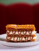 Mille-feuille with vanilla cream and praline sauce