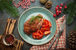 Roasted duck breast with tomato salad