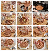 Prepare chocolate cream cake with chocolate almonds