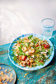 Prawn and sugar snap pea salad with feta