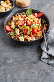 Lentil salad with grilled halloumi and strawberry dressing