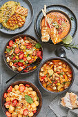 Five different dishes with halloumi