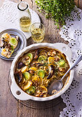 Potato casserole with mushrooms and leek