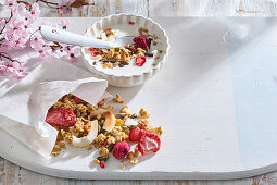 Hausgemachtes Granola mit Beeren und Kernen