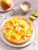 Mango tart with coconut and lime