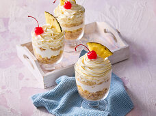 Piña colada dessert with cream