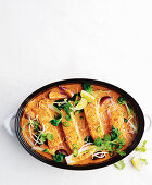 Salmon and laksa casserole with lime and coriander