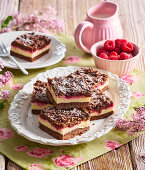 Raspberry quark cake with chocolate crumble