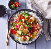 Chicken and vegetable pan with rice