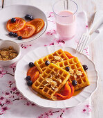 Waffles with honey, oranges and almonds