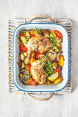 Chicken with roasted vegetables from the oven