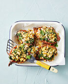 Stuffed sweet potatoes with white beans and spinach