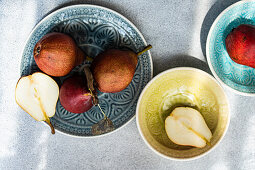 Red Batler pears in bowls