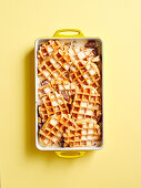 Waffle casserole with honeycomb cream