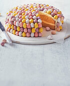 Easter cake with colourful dragee eggs