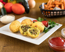 Kibbeh - potato balls filled with minced meat